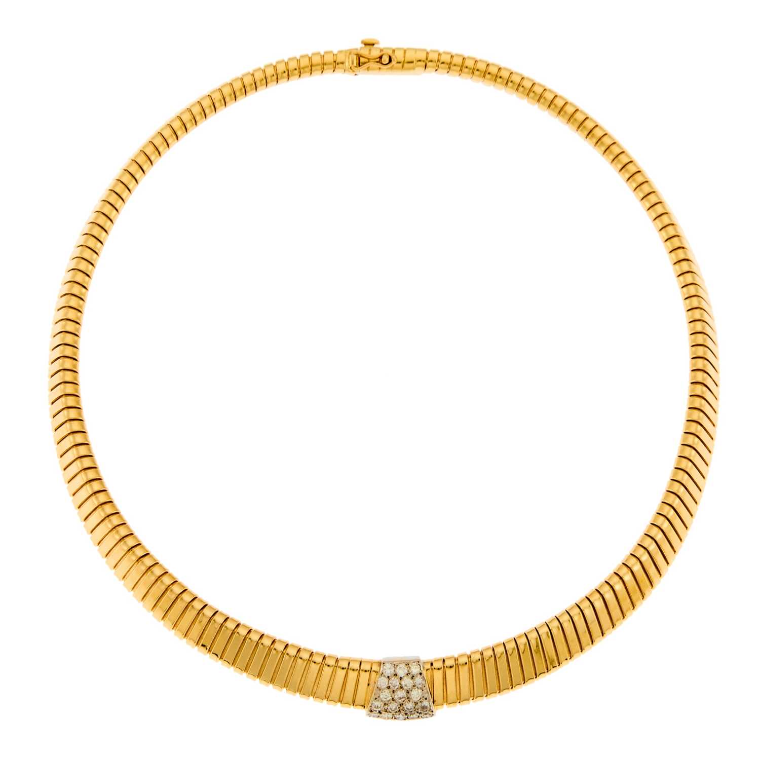 Lot 1059 - Hammerman Brothers Two-Color Gold and Diamond Tubogas Necklace