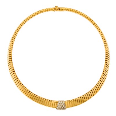 Lot 1059 - Hammerman Brothers Two-Color Gold and Diamond Tubogas Necklace