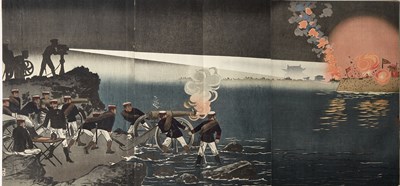 Lot 385 - Extraordinary triptychs of battle scenes during the Sino-Japanese War of 1894-5.