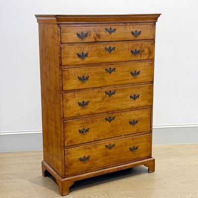 Lot 1201 - Chippendale Tiger Maple Tall Chest of Six Drawers