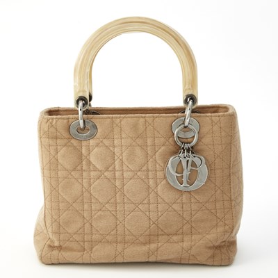 Lot 1177 - Christian Dior Beige Wool Cannage Lady Dior Bag