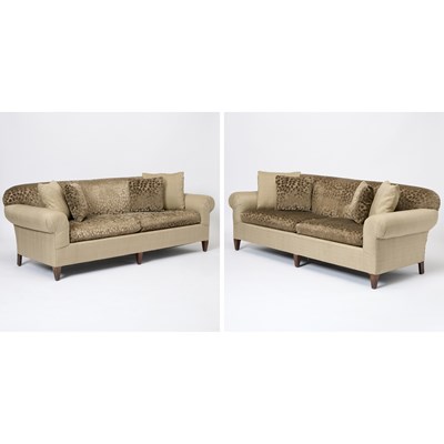 Lot 721 - Pair of Upholstered Mahogany Sofas