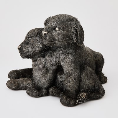 Lot 28 - Gianmaria Buccellati Italian Sterling Silver Sculpture of Two Lion Cubs