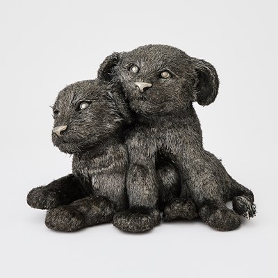 Lot 28 - Gianmaria Buccellati Italian Sterling Silver Sculpture of Two Lion Cubs