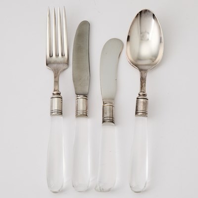 Lot 877 - American Steuben Glass-Handled Silver-Plated Metal Flatware Service
