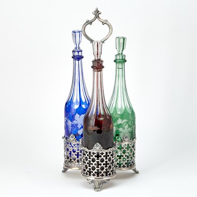 Lot 43 - Silver Plated and Colored Glass Decanter Stand