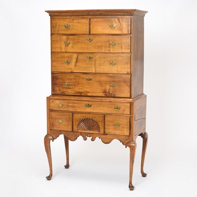Lot 104 - Queen Anne Maple Fan-Carved High Chest of Drawers
