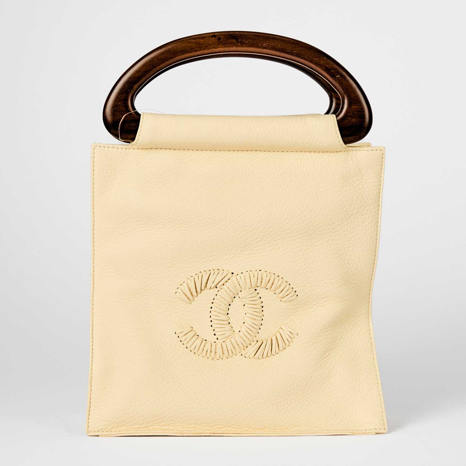 Lot 66 - Chanel Cream Leather and Wood Handle Tote Bag