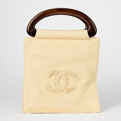 Lot 66 - Chanel Cream Leather and Wood Handle Tote Bag