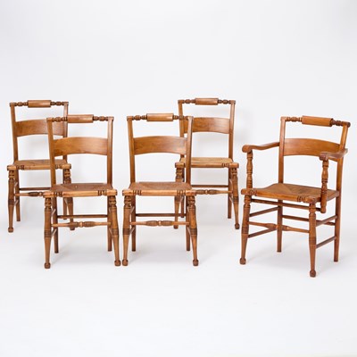 Lot 119 - Set of Five Maple Rush Seat Dining Chairs