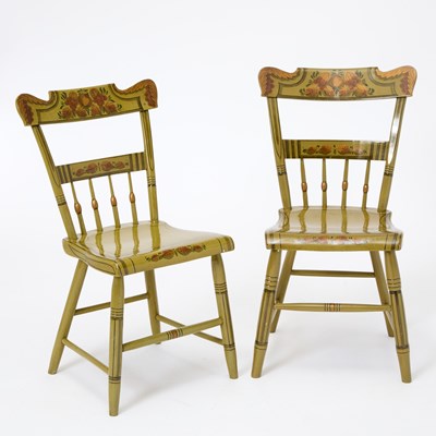 Lot 120 - Pair of Paint Decorated Tablet Back Side Chairs