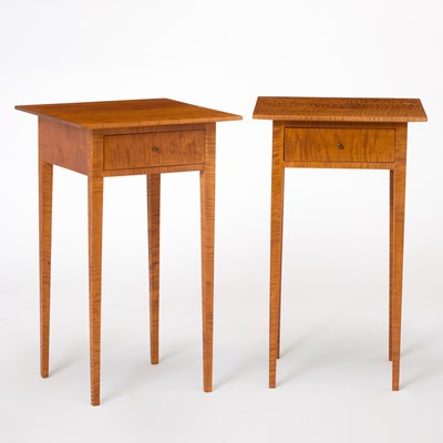 Lot 127 - Pair of Federal Style Tiger Maple One-Drawer Work Tables