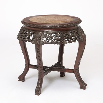 Lot 79 - Asian Marble Inlaid Hardwood Circular Table