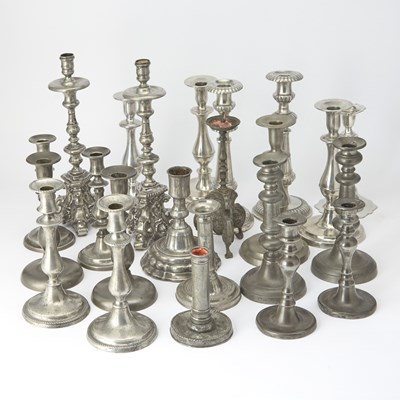 Lot 139 - Large Group of Pewter Candlesticks