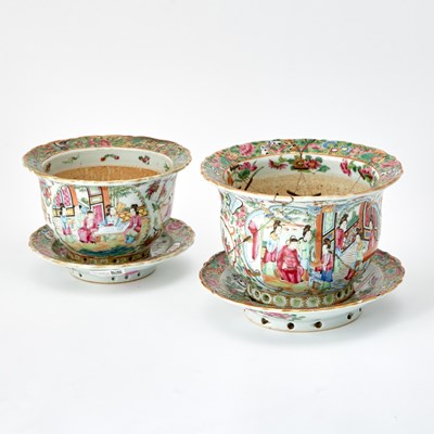 Lot 77 - Two Chinese Rose Medallion Porcelain Jardinieres and Underplates