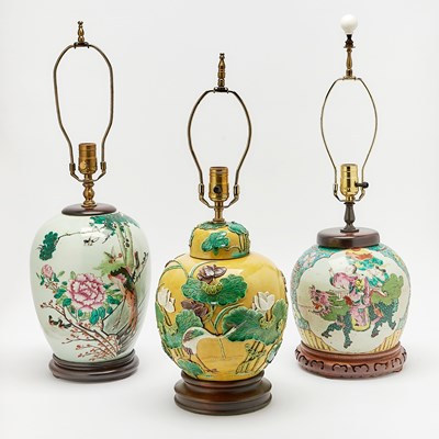 Lot 76 - Group of Three Chinese Porcelain Jars as Lamps