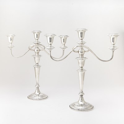 Lot 222 - Pair of American Sterling Silver Three Light Candelabra