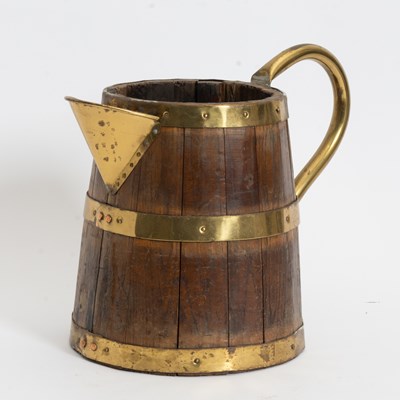 Lot 213 - Brass Bound Wood Pitcher
