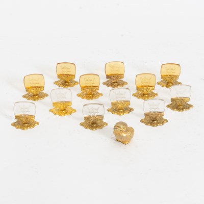 Lot 251 - Set of Twelve Etched Glass and Gold-Tone Metal Placecard Holders