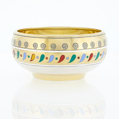 Lot 209 - Russian Silver-Gilt and Champlevé Enamel Salt