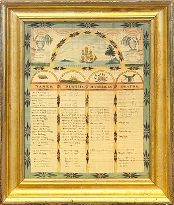 Lot Watercolor, Pen and Ink on Silk Kellogg Family Record