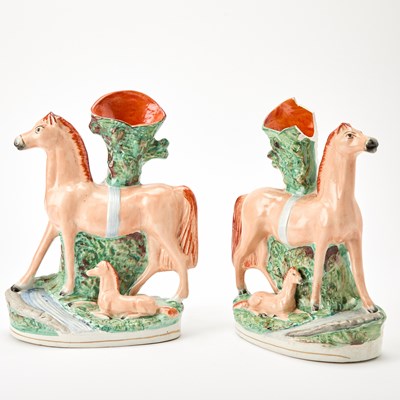 Lot 90 - Pair of Staffordshire Spill Vase Groups of a Horse and its Foal
