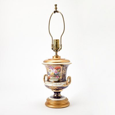 Lot 139 - English Porcelain Blue-Ground Campana Vase Mounted as a Lamp