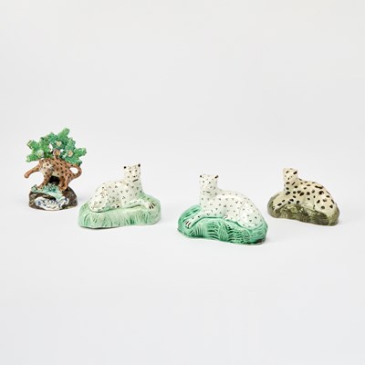 Lot 99 - Four English Pottery Figures of Leopards