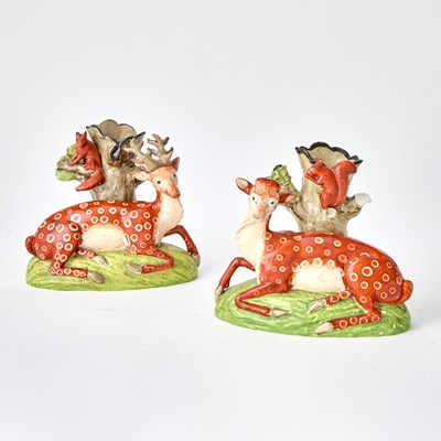 Lot 96 - Pair of Staffordshire Pearlware Deer and Squirrel Spill Vases