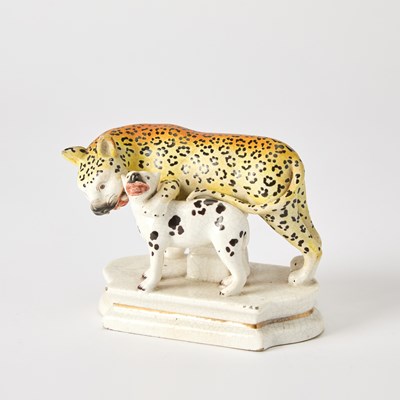 Lot 102 - Staffordshire Group of a Leopard and Cub