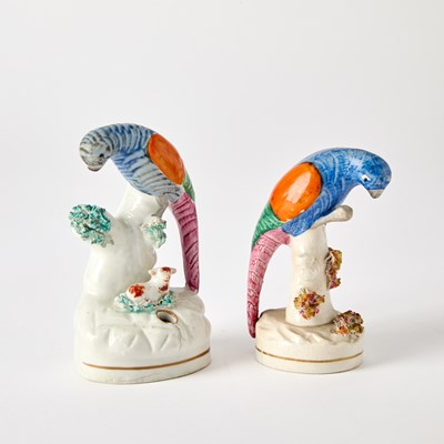 Lot 91 - Two Staffordshire Figures of Parrots