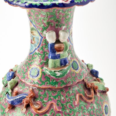 Lot 173 - Pair of Chinese Molded Porcelain Vases as Lamps