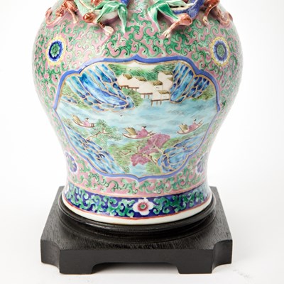 Lot 173 - Pair of Chinese Molded Porcelain Vases as Lamps