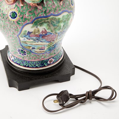 Lot 173 - Pair of Chinese Molded Porcelain Vases as Lamps