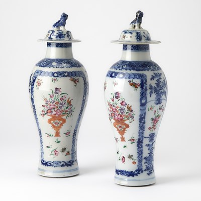 Lot 128 - Pair of Chinese Export Porcelain Covered Vases