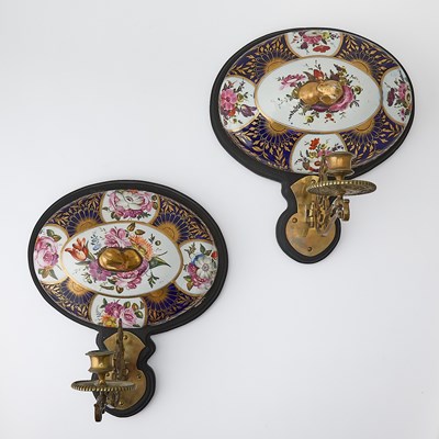 Lot 142 - Pair of English Porcelain and Brass-Mounted Single-Branch Wall-Lights