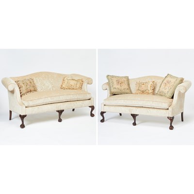 Lot 174 - Pair of Chippendale Style Upholstered Mahogany Settees