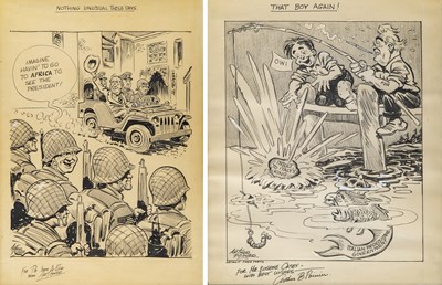 Lot 83 - Two framed political cartoons by Arthur Poinier