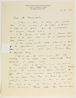 Lot 114 - Two fine Schrodinger letters