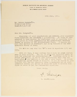 Lot 114 - Two fine Schrodinger letters