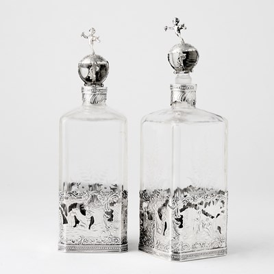 Lot 68 - Pair of Dutch Silver Mounted Etched Glass Decanters