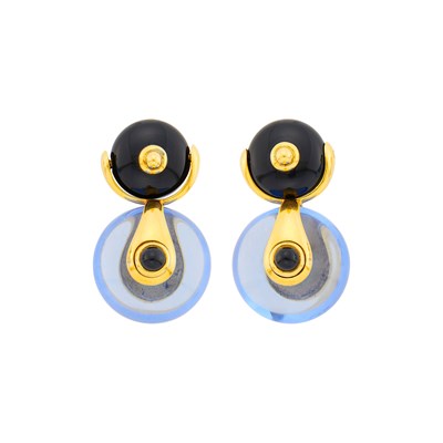 Lot 18 - Marina B Pair of Gold and Colored Crystal 'Cardan' Pendant-Earrings
