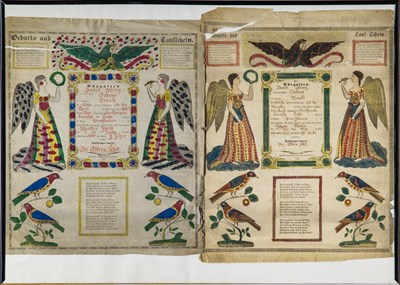 Lot 172 - Two Printed and Handcolored Birth and Baptismal Taufschein