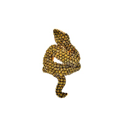 Lot 2225 - Attributed to Sidney Garber Gold and Rough Colored Diamond Snake Ring