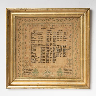 Lot 213 - Needlework Sampler "Mary Keyes Family Record"