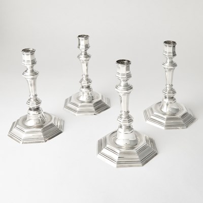 Lot 64 - Set of Four Christofle Silver Plated Candlesticks