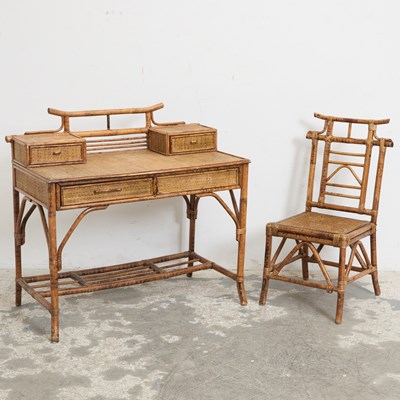 Lot 30 - Victorian Style Rattan Desk and Chair