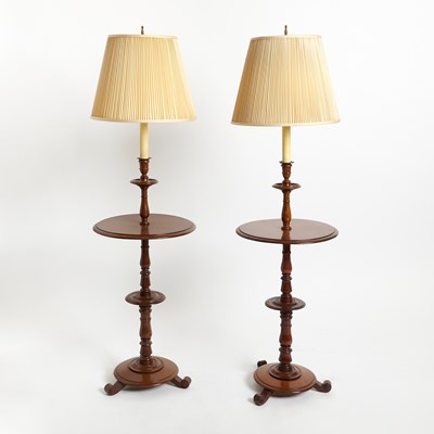 Lot 627 - Pair of Victorian Walnut Candlestick Floor Lamps