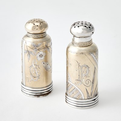Lot 83 - Pair of Gorham Aesthetic Movement Sterling Silver and Gilt Salt and Pepper Casters