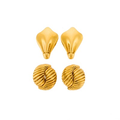 Lot 2241 - Two Pairs of Gold Earrings